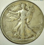 1940 Walking Liberty Half Dollar, F/VF, value $12+