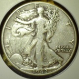 1942 Walking Liberty Half Dollar, VF/XF, value $16+