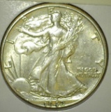 1942 Walking Liberty Half Dollar, AU+, value $22+