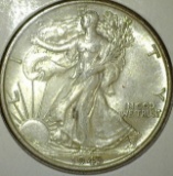 1943 Walking Liberty Half Dollar, AU, value $20+