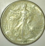 1943 Walking Liberty Half Dollar, AU, CRUSTY, original, value $20+