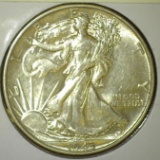 1943 Walking Liberty Half Dollar, AU+, value $20+