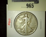 1947 Walking Liberty Half Dollar, F, value $16+