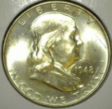 1948 Franklin Half Dollar, BU MS63+, value $27+