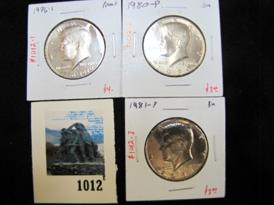 Group of 3 Kennedy Half Dollars, 1976-S PROOF; 1980-P & 1981-P, both BU, group value $10+