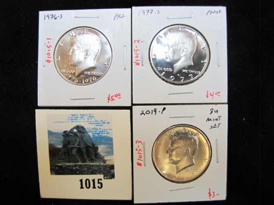 Group of 3 Kennedy Half Dollars, 1976-S & 1977-S, both PROOF; 2019-P, BU from Mint Set, group value