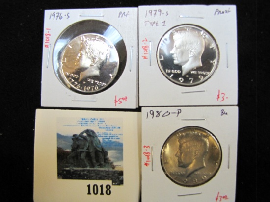 Group of 3 Kennedy Half Dollars, 1976-S & 1979-S Type 1, both PROOF; 1980-P, group value $11+