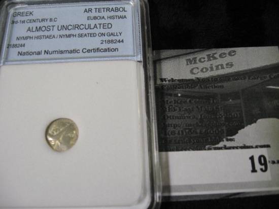 National Numismatic Certification slabbed "Greek AR Tetrabol 3rd-1st Century B.C.  Euboia, Histiaia