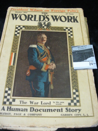 October, 1914 "The World's Work" 112 Page magazine with loose cover with Pre World War I discussions