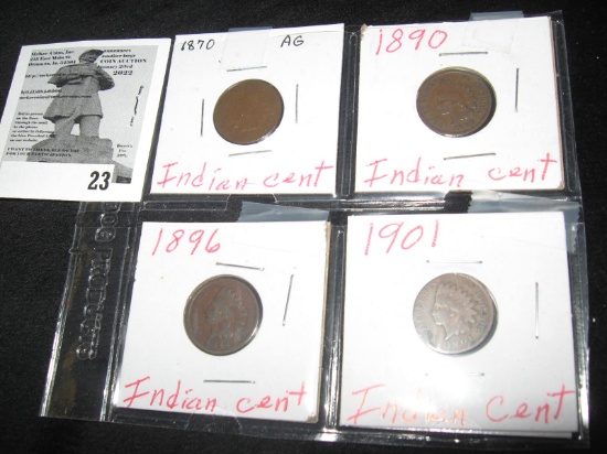 1870 AG, 1890 G4, 1896 G4, & 1901 G4 Indian Head Cents.