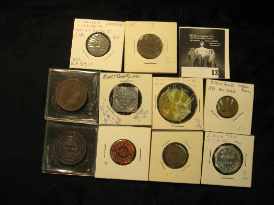 (10) different Tokens including Masonic Lodge (Belle Plaine & Jefferson, Iowa) and Good Fors.