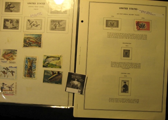 (7) various State Hunting & Fishing Stamps; & 11 album pages containing 33 stamps dating from 1898 t
