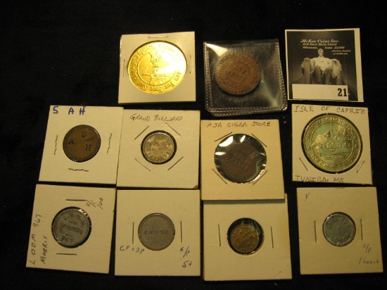 (10) different Good For Tokens & medals. Includes a Masonic Penny from Washington, Iowa.