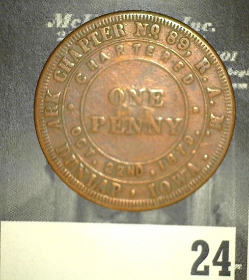 Dunlap, Iowa1879 Masonic Penny. Member no. 53.