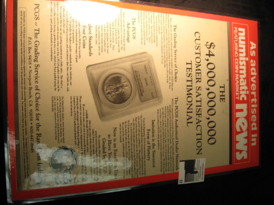 Early laminated PCGS Gradng Service Advertisement as Advertised in Numismatic News Stand up Poster.