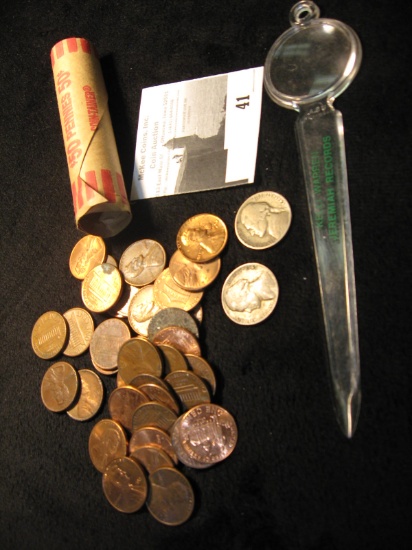 Kelli Warren Jeremiah Records Magnifying Glass-letter opener; (2) 1943 P Silver World War II Nickels