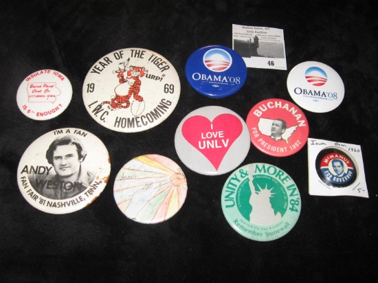 (10) Different Pin-backs from a local collection.