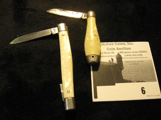Bowling Pin Style Knife & a two-bladed Knife with one broken blade. Both have simulated Mother-of-Pe
