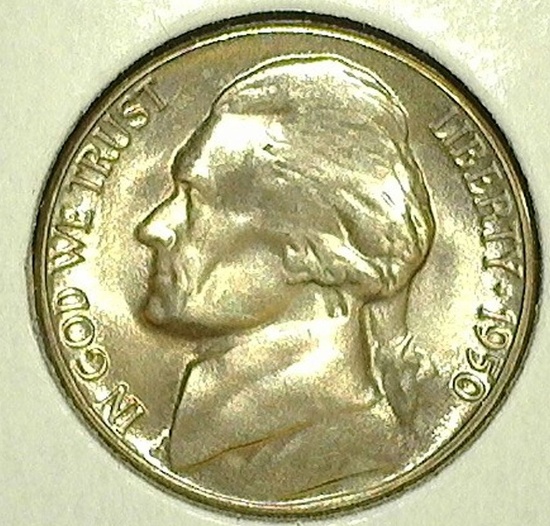 1950 D Gem BU Jefferson Nickel.