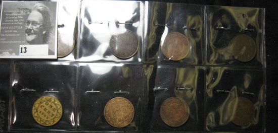 Lot of Canada Edward VII Large Cents: 1903, 1904, (2) 1907, 1908, 1909, & (2) 1910 Grading VG-EF.