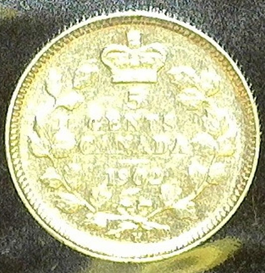 1902 H small H Canada Five Cent Silver, CH EF.