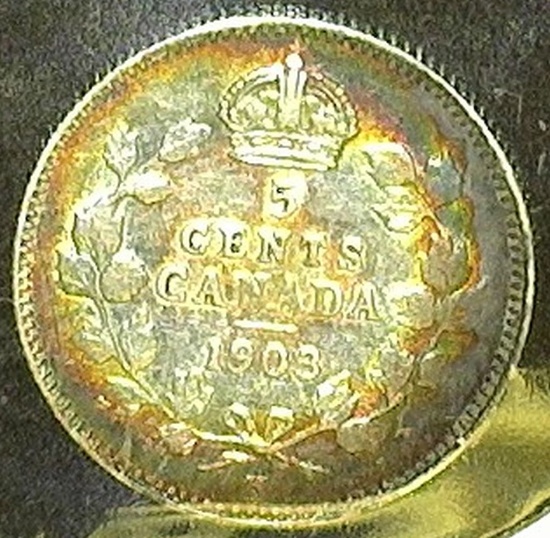 1903 H small H Canada Five Cent Silver, EF.