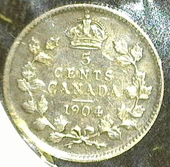 1904 Canada Five Cent Silver, VF.