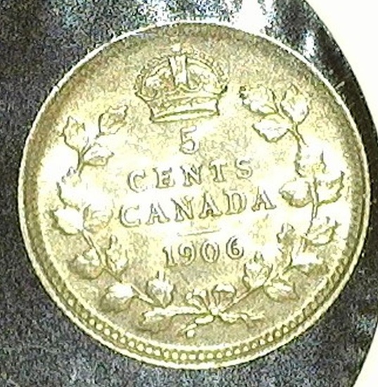 1906 Canada Five Cent Silver, AU.
