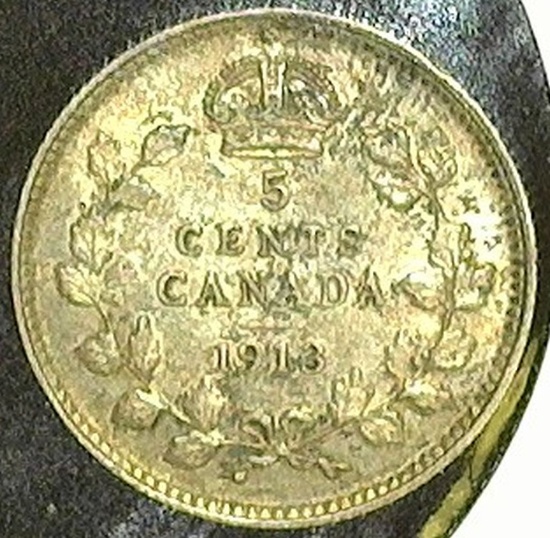 1913 Canada Five Cent Silver, VF.