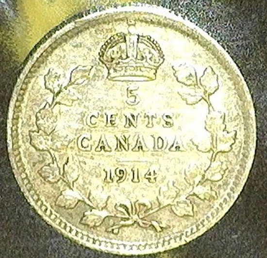 1914 Canada Five Cent Silver, VF.
