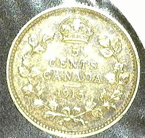 1915 Canada Five Cent Silver, CH VF.