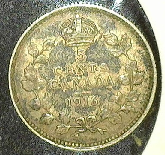 1916 Canada Five Cent Silver, VF.