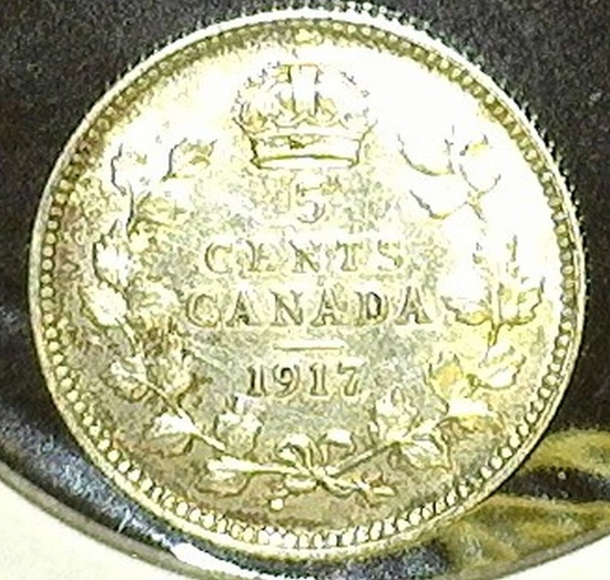 1917 Canada Five Cent Silver, EF.