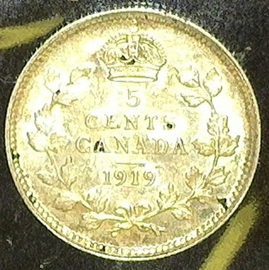1919 Canada Five Cent Silver, EF.