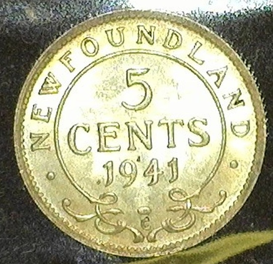 1941 C Newfoundland Five Cent Silver, CH BU 63.
