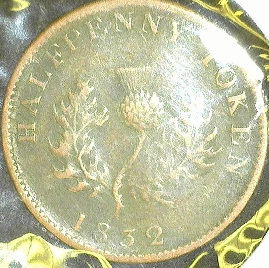 1832 Nova Scotia Half Cent Token, Fine, Charlton NS 3D2.