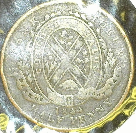 1844 Bank of Montreal Half Cent Token, Fine, Charlton PC 1B3.