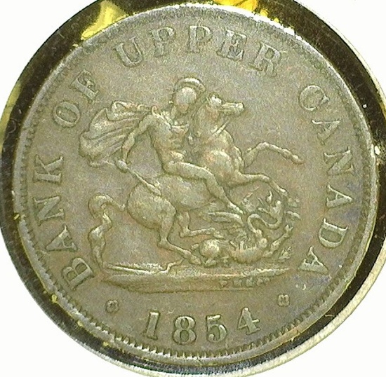1854 Bank of Upper Canada Half Cent Token, VF, Charlton PC 6C1