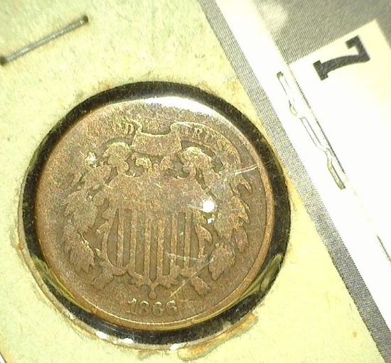 1866 U.S. Two Cent Piece. Good with edge bump.