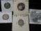 1852 Type One Three Cent Silver; 1865, 1873, & 1874 Three Cent Nickels.