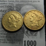 1886 P & 1903 S U.S. Five Dollar Half Eagle Gold Pieces from the estate of an 1800 era Montana Banke