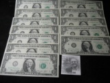 (12) Series 1974 $1.00 FRNs A-L Reserve Banks, 9 Pcs Serial Numbers end in 25. All Crisp Uncirculate