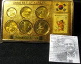 1991 Coin Set of Korea (6) Coins Housed in a copper nickel Holder. BU as Issued.