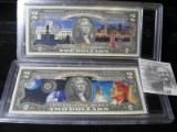 (2) Colorized $2.00 Notes, Ohio and We Chose to Go to the Moon.Uncirculated in plastic Holder.
