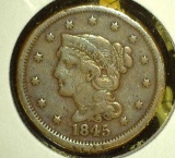 1845 U.S. Large Cent, with reverse profanity.