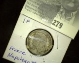 1868 France Silver One Franc of Napolean III.