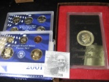 2001 S Proof Set & 1974 S Silver Proof Eisenhower Dollar with cloudy toning.