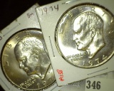 1974 P & D Eisenhower Dollars, BU. Both in cardboard 2