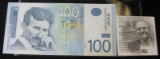 2013 One Hundred Serbian Dinars Banknote depicting Nikola Tesla.