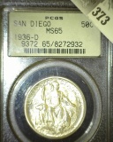 1936 D San Diego California Pacific International Exposition Commemorative Half Dollar, PCGS slabbed